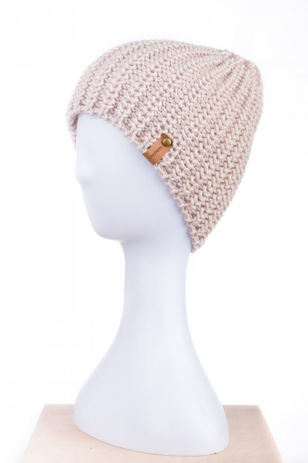 100% Merino Wool English Rib Chunky Knit Beanie - Beige