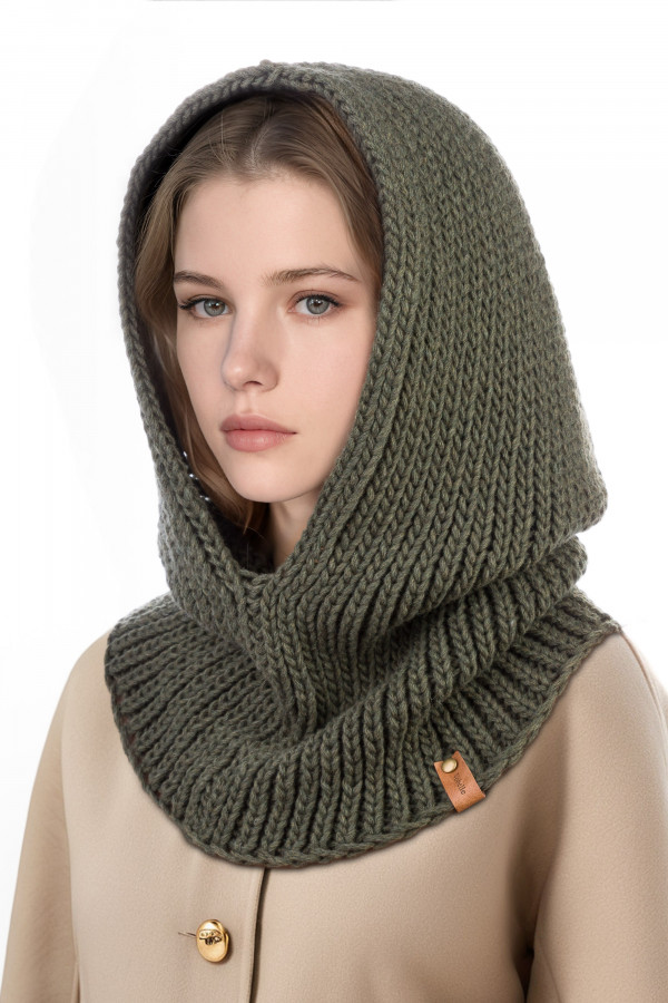 Merino Wool Chunky Knit Hood - Dark Green