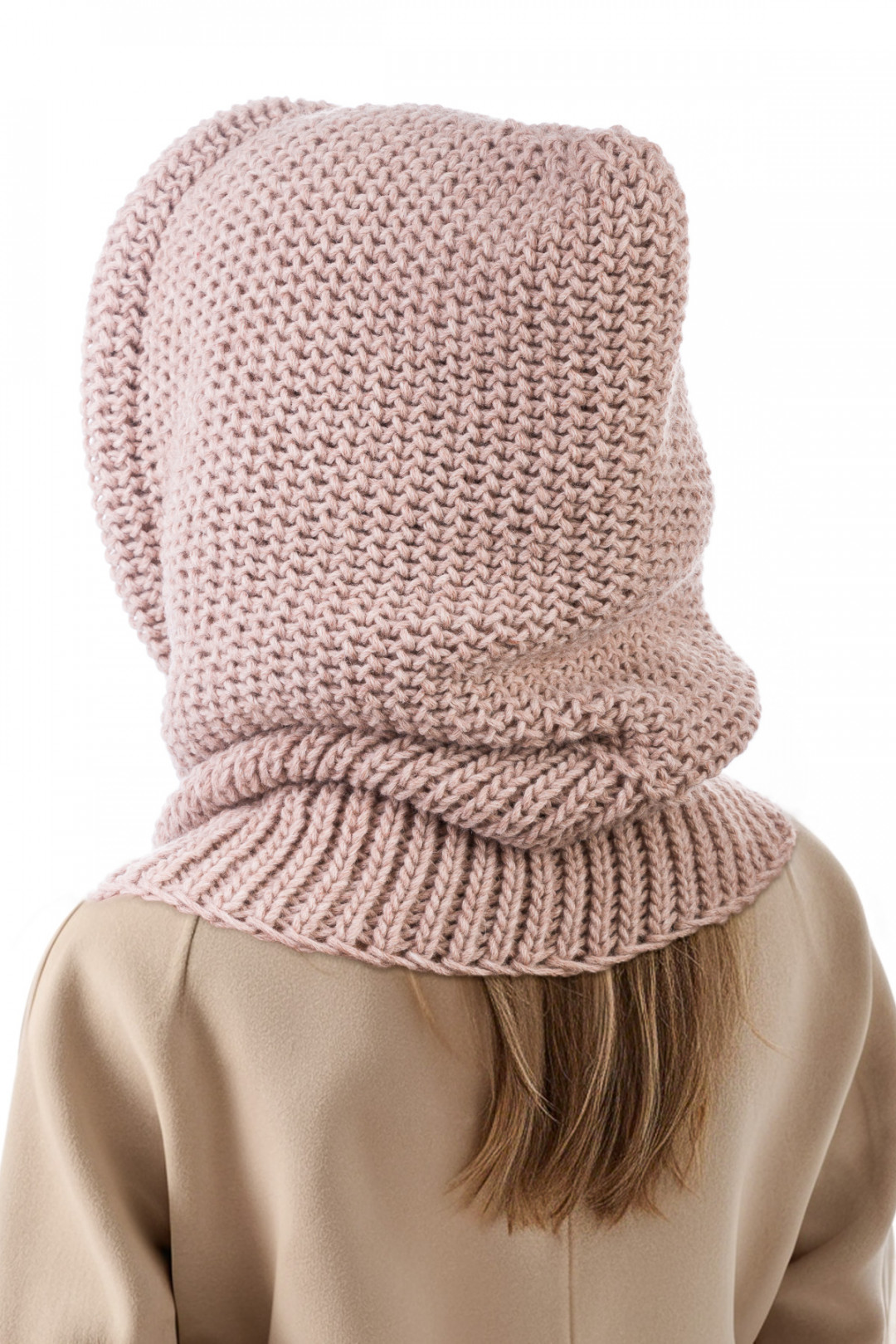 Merino Wool Knit Hood with Braided Drawstring - Camel