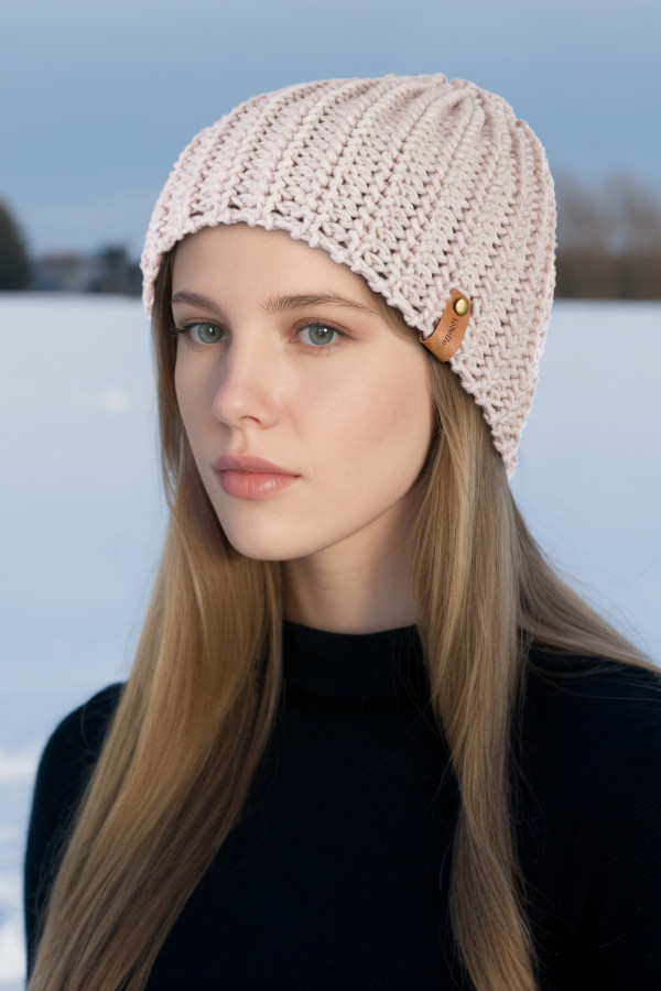 100% Merino Wool English Rib Chunky Knit Beanie - Beige