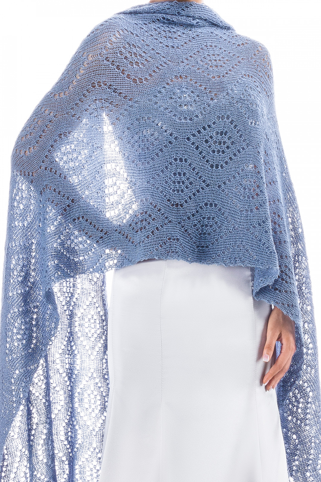 Luxury Peacock Patterned Lace Shawl Wrap - Dusty Blue