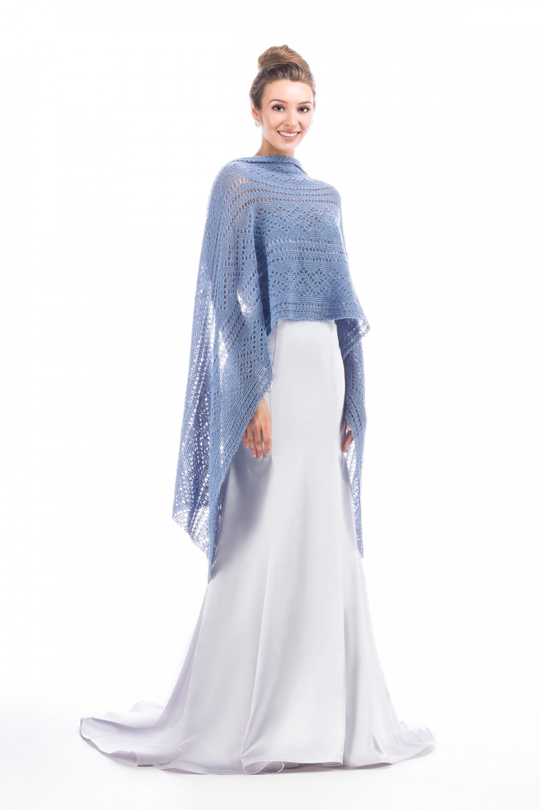 Hand knitted Lace Evening Shawl - Dusty Blue