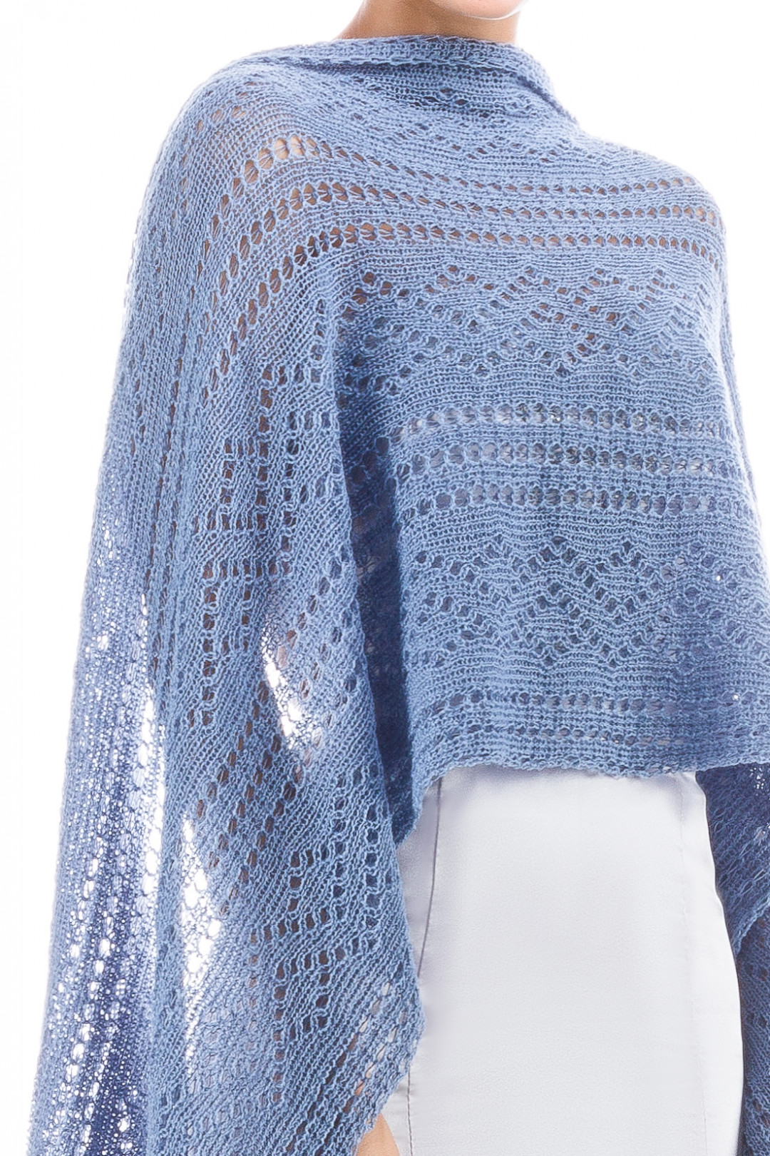 Hand knitted Lace Evening Shawl - Dusty Blue