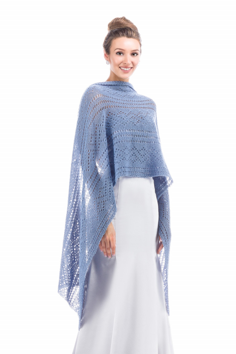 Hand knitted Lace Evening Shawl - Dusty Blue