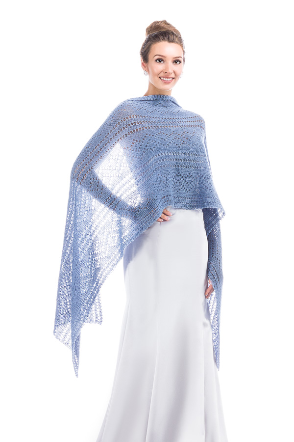 Hand knitted Lace Evening Shawl - Dusty Blue