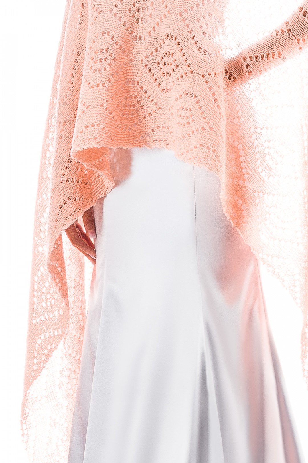 Luxury Peacock Patterned Lace Shawl Wrap - Peach Coral