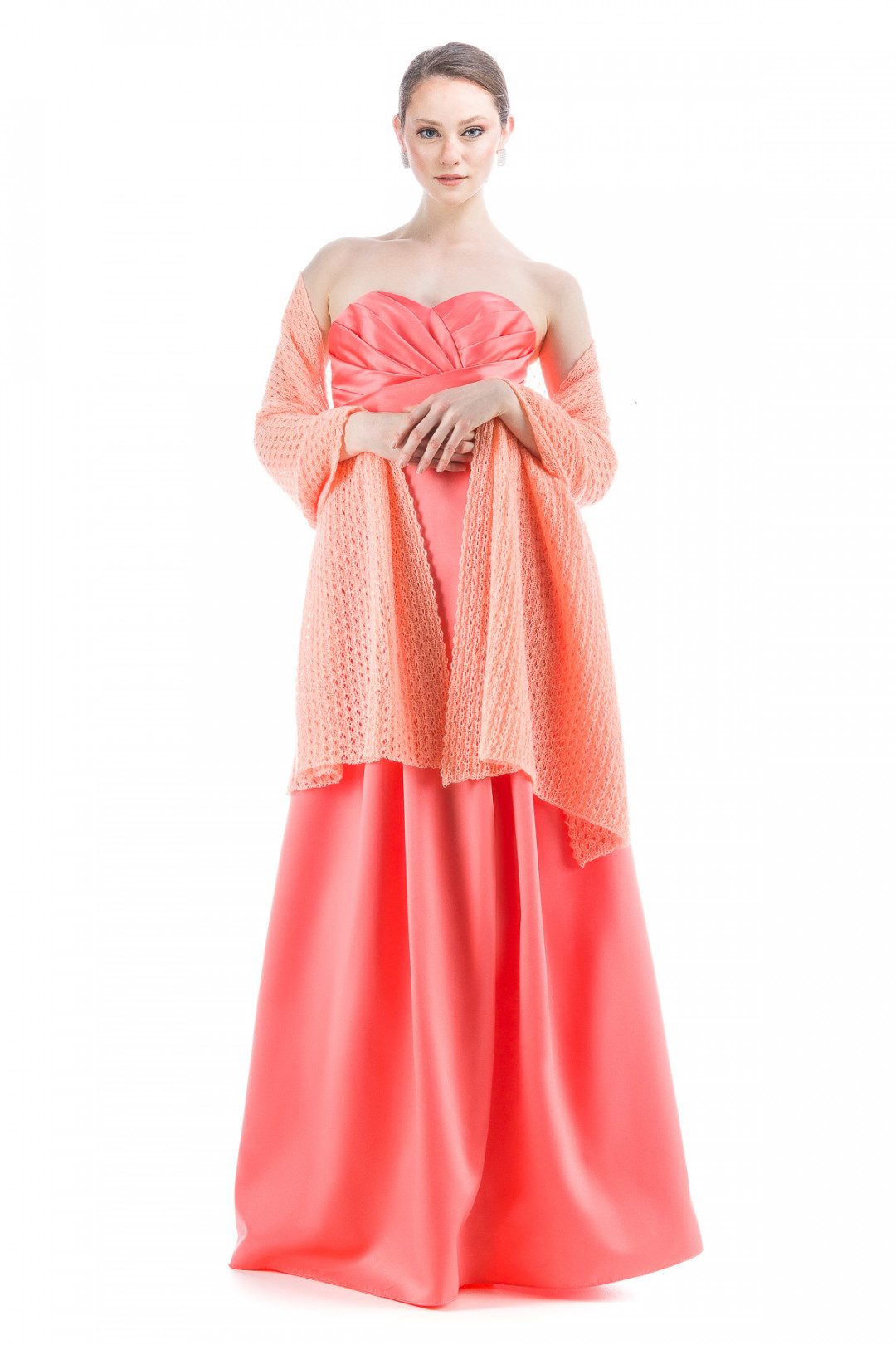 Special occasion Shawl Rose Bud Lace Patterned - Coral