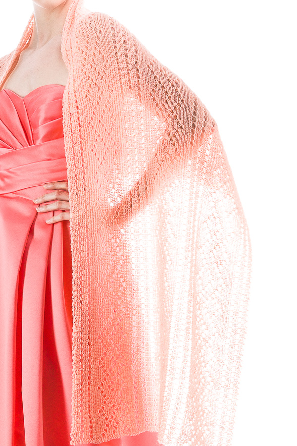 Hand knitted Lace Evening Shawl - Coral