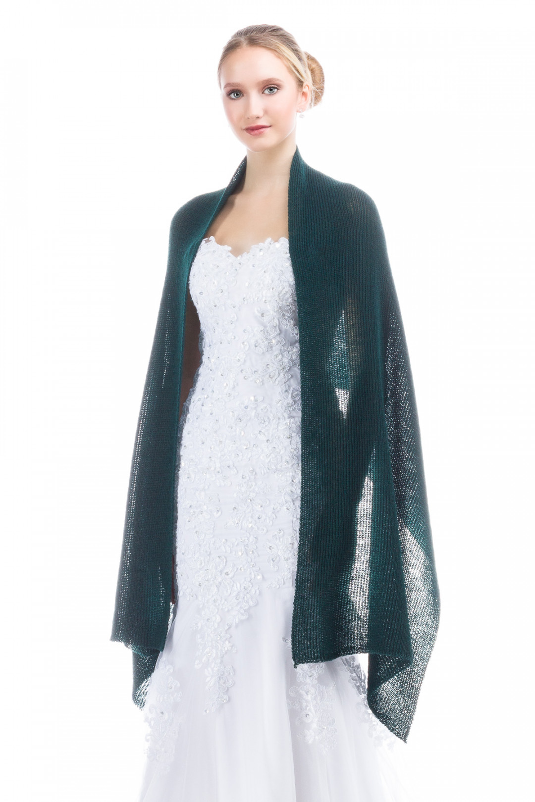 Lightweight Sheer Shawl for Bride and Bridesmaids - Dark Green