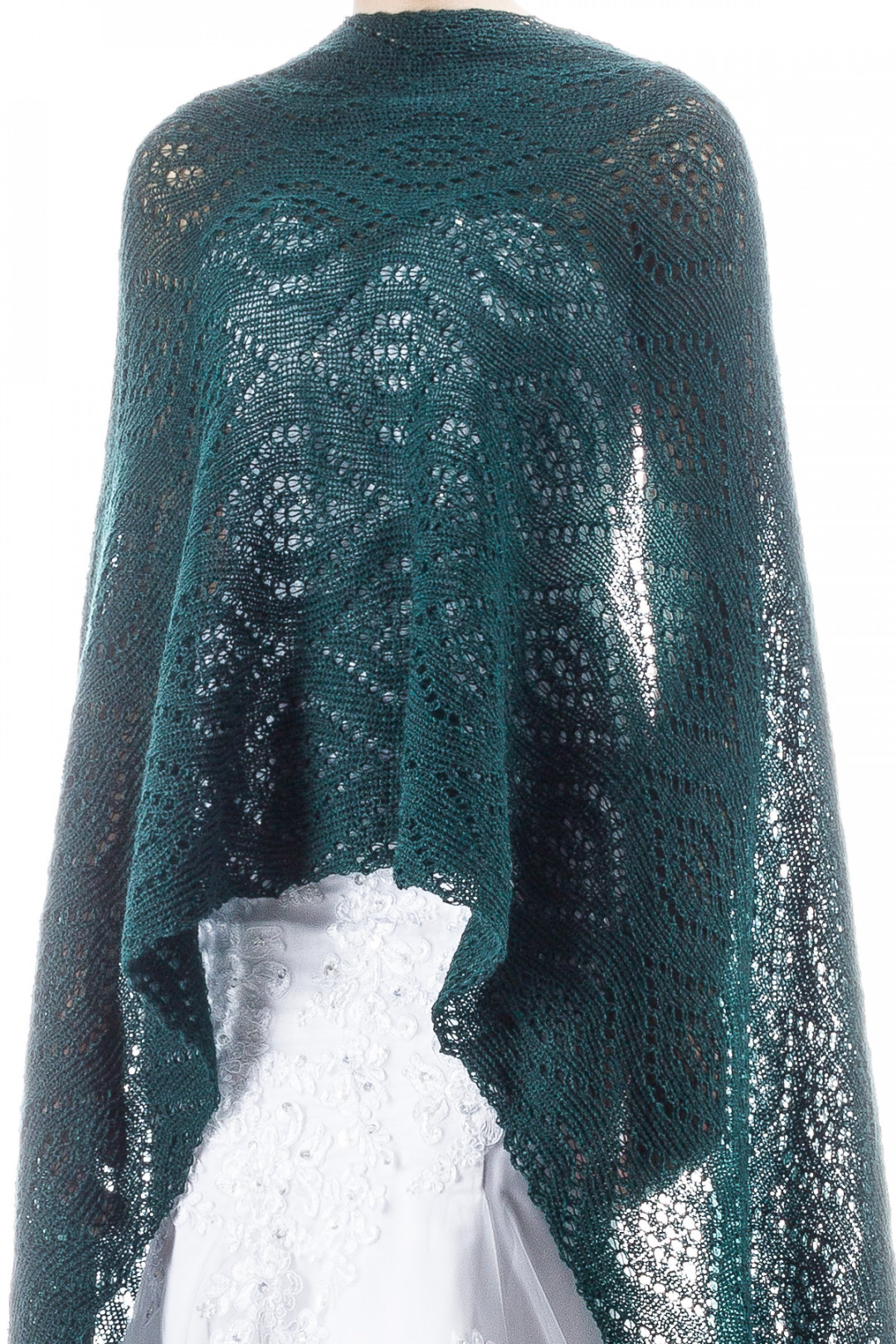 Luxury Peacock Patterned Lace Shawl Wrap - Green