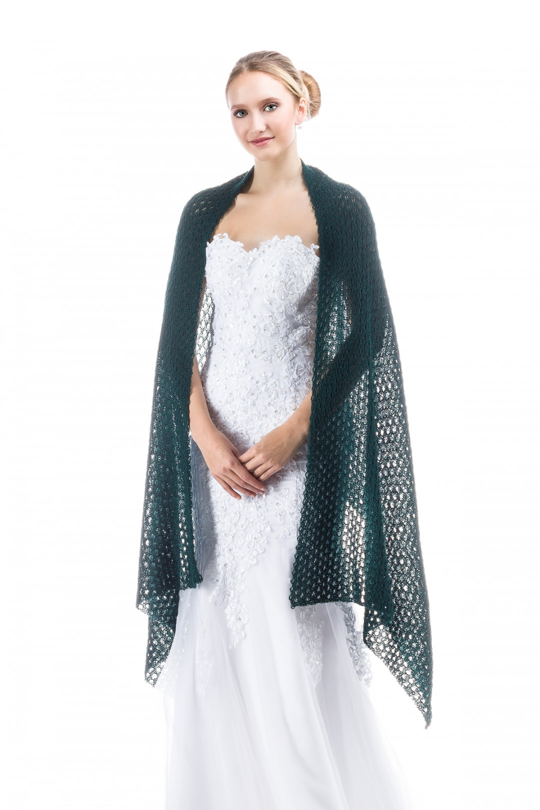 Lace Wrap Shawls for Bridesmaids Bride and Special Occasions - Dark Green