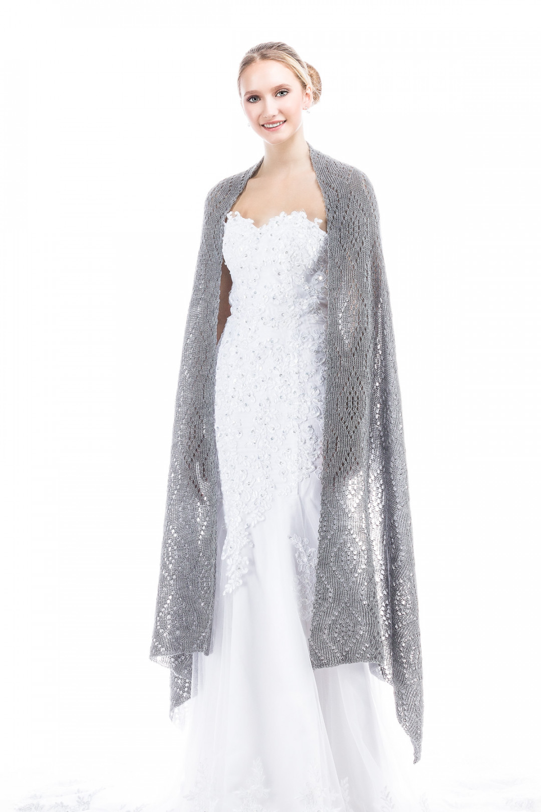 Luxury Bridal Shawl Wedding Wrap - Gray