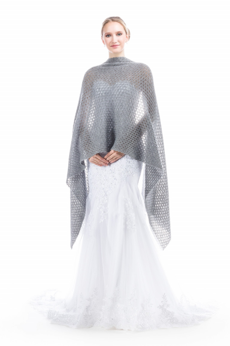 Knitted Lace Wedding Shawl Wrap - Gray