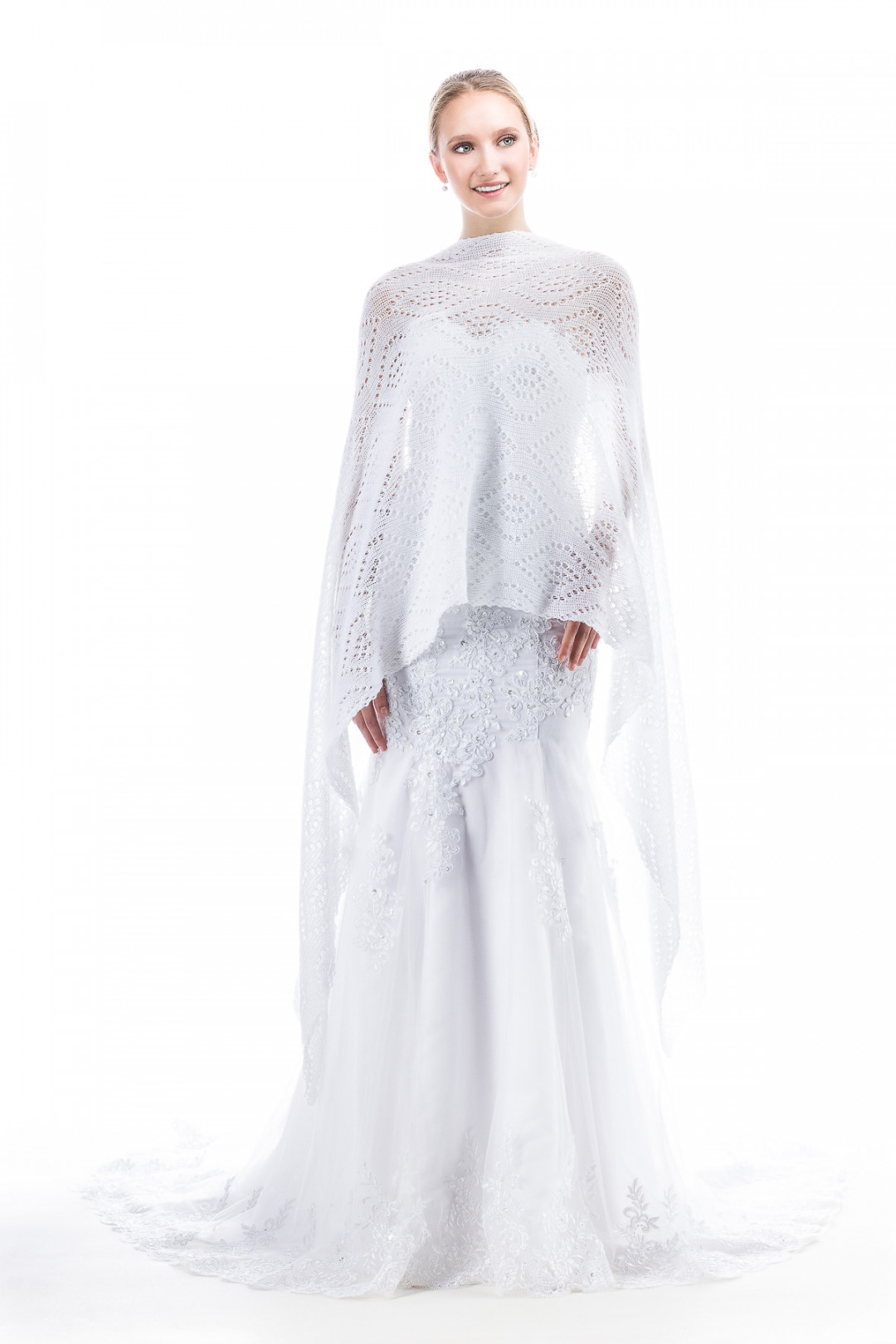 Luxury Bridal Shawl Wedding Wrap - White