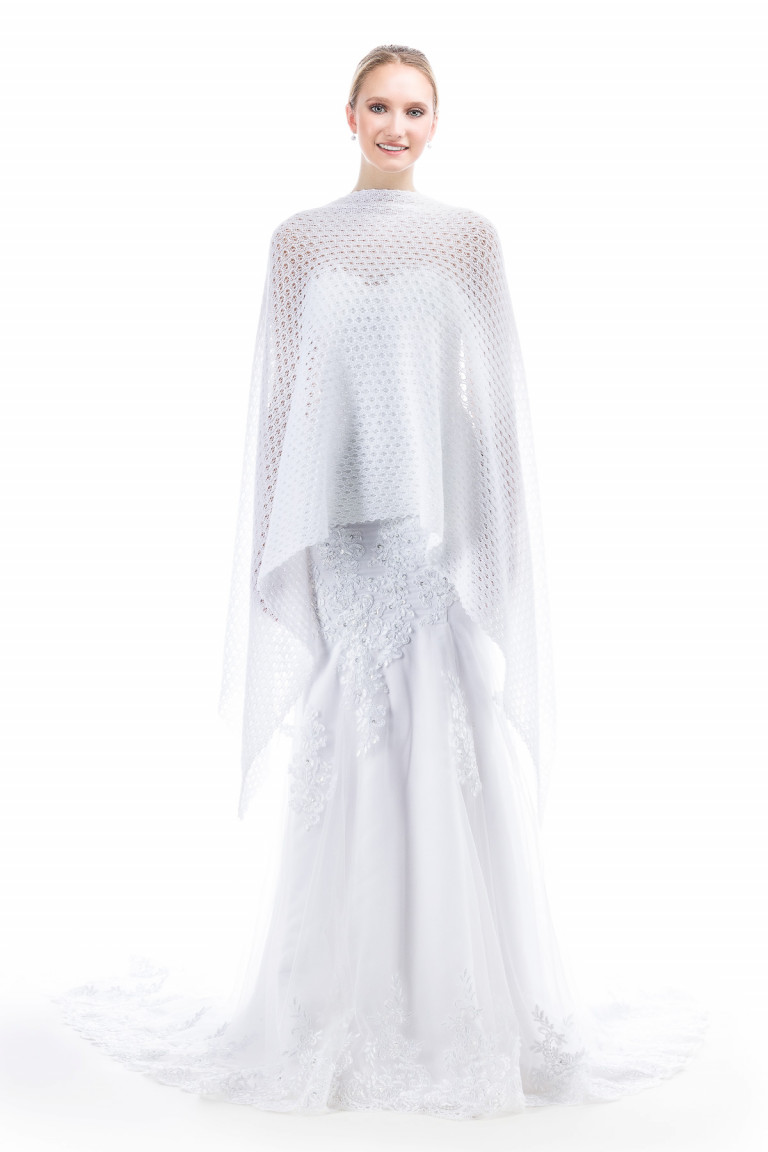 Knitted Lace Wedding Shawl Wrap - White