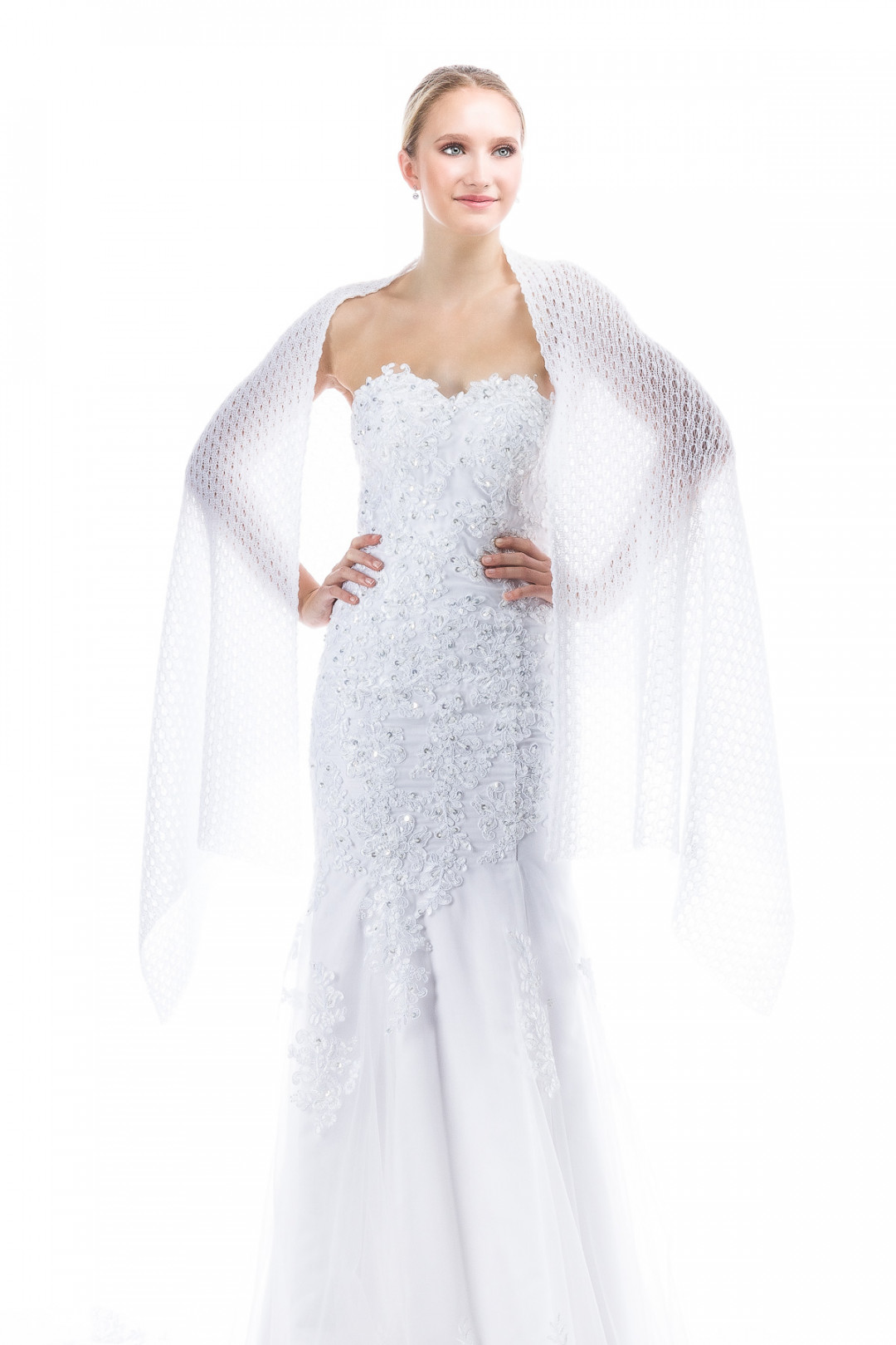 Knitted Lace Wedding Shawl Wrap - White