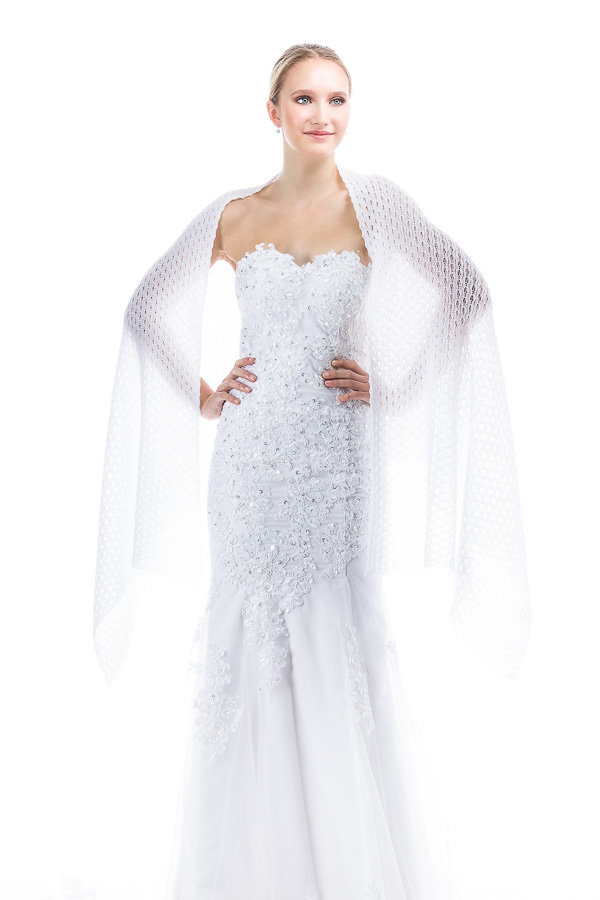 Knitted Lace Wedding Shawl Wrap - White