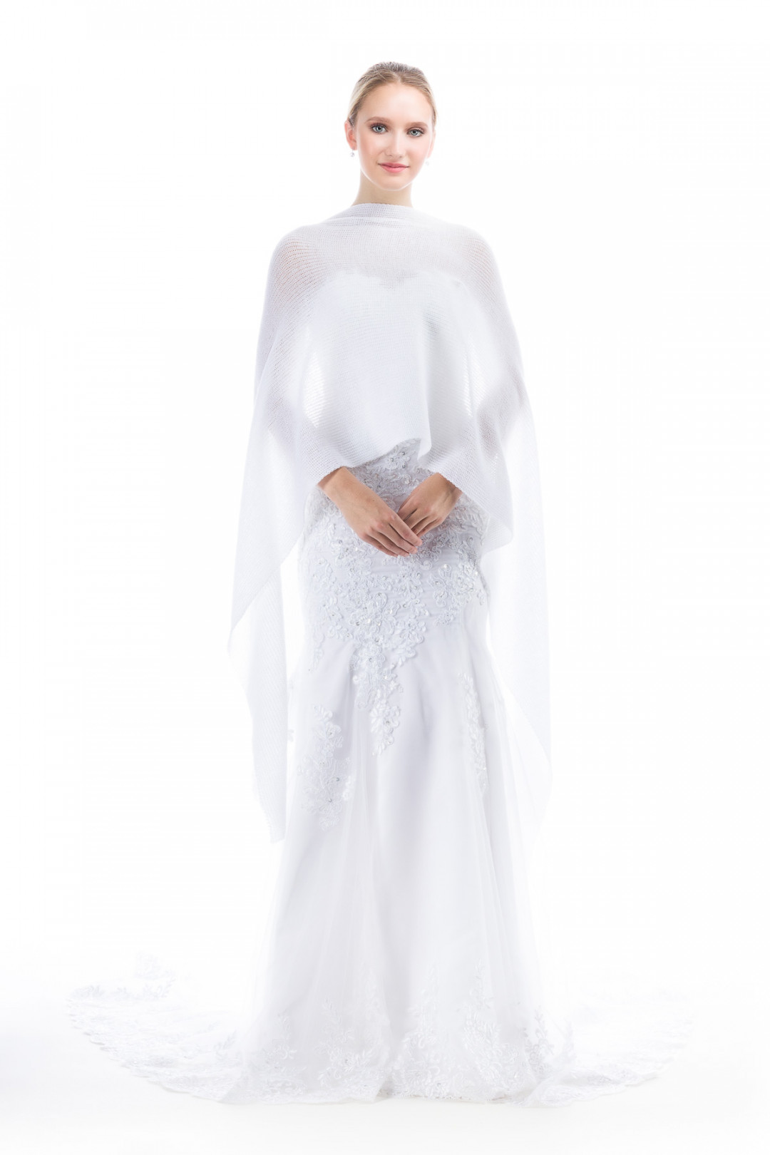 Lightweight Bridal Wrap, Sheer Shawl for Wedding - White