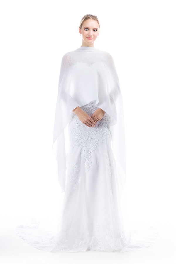 Lightweight Bridal Wrap, Sheer Shawl for Wedding - White