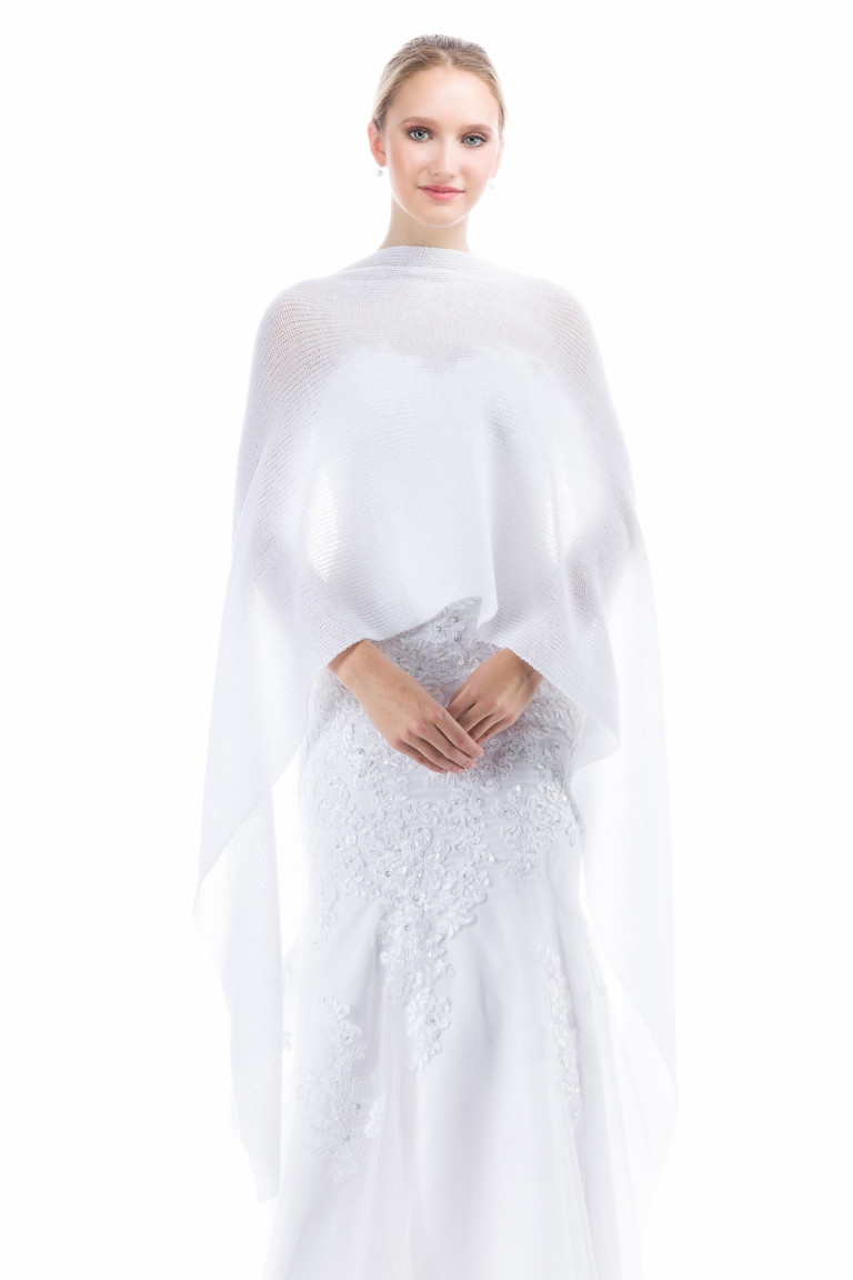 Lightweight Bridal Wrap, Sheer Shawl for Wedding - White