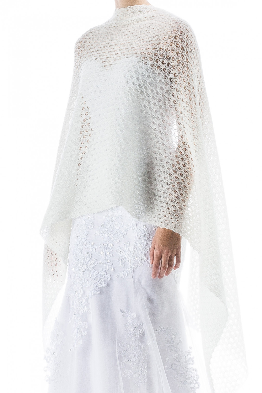 Knitted Lace Wedding Shawl Wrap - Ivory