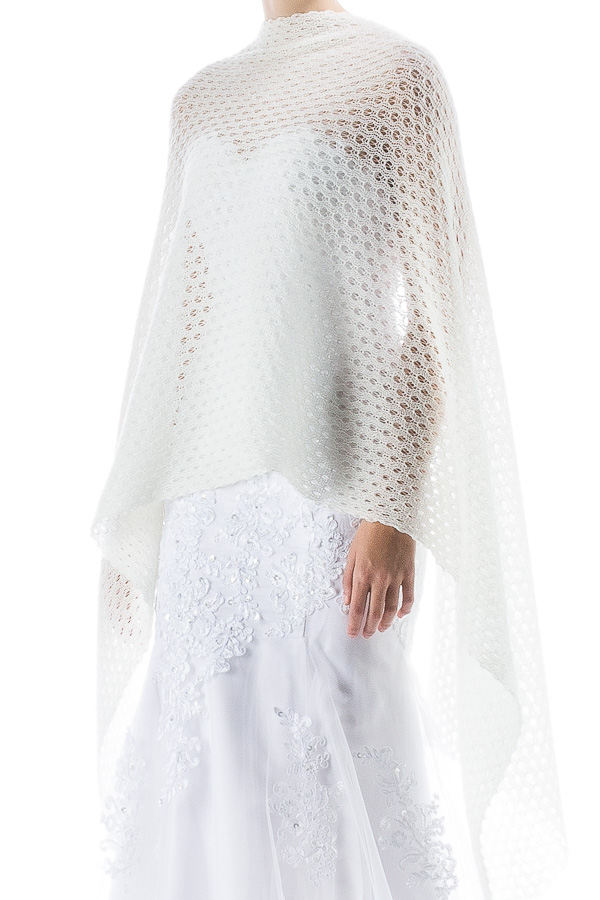 Knitted Lace Wedding Shawl Wrap - Ivory