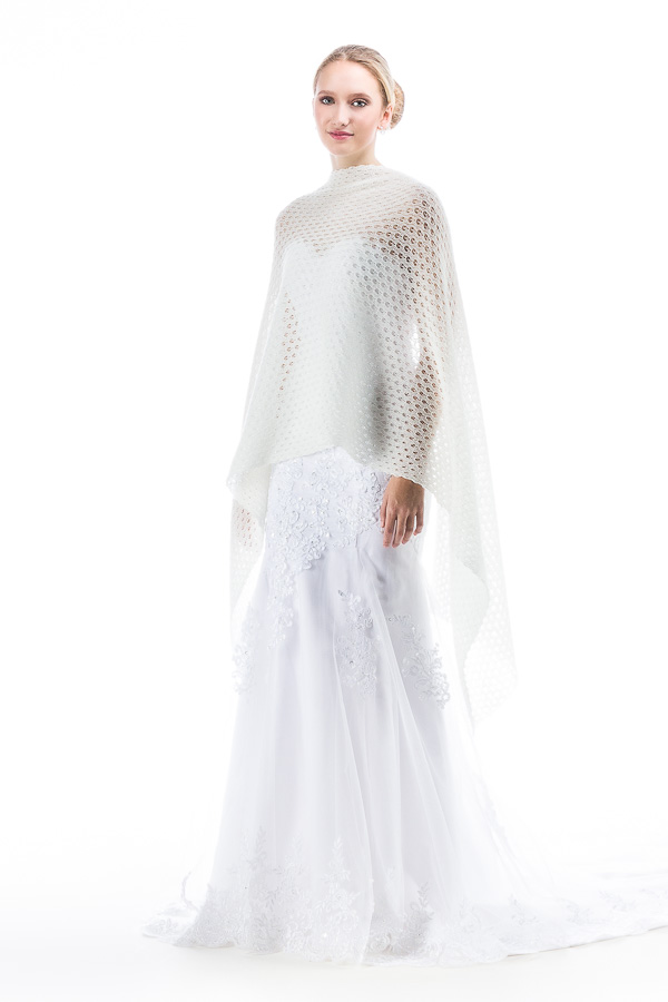 Knitted Lace Wedding Shawl Wrap - Ivory