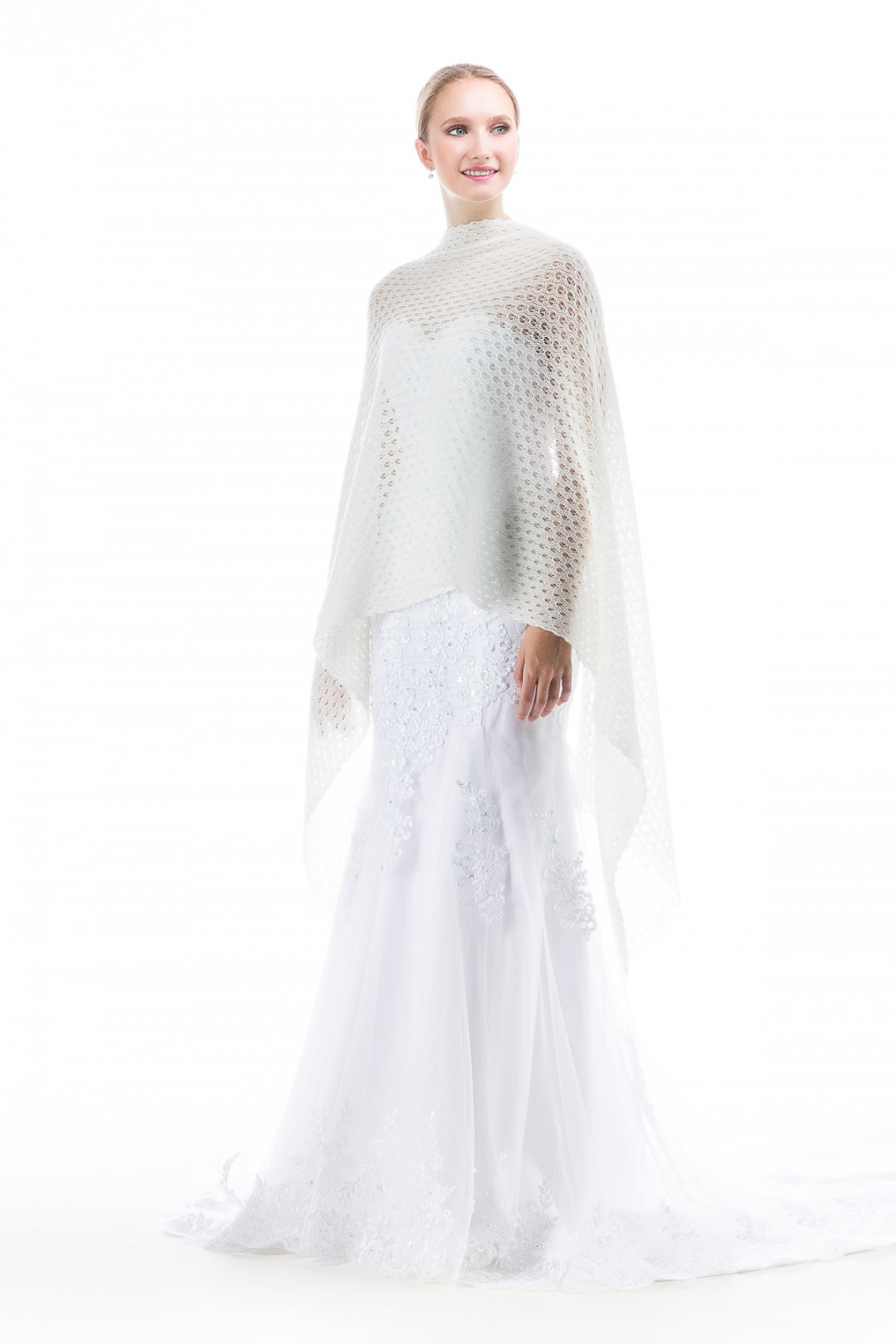 Knitted Lace Wedding Shawl Wrap - Ivory