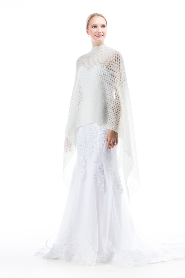 Knitted Lace Wedding Shawl Wrap - Ivory