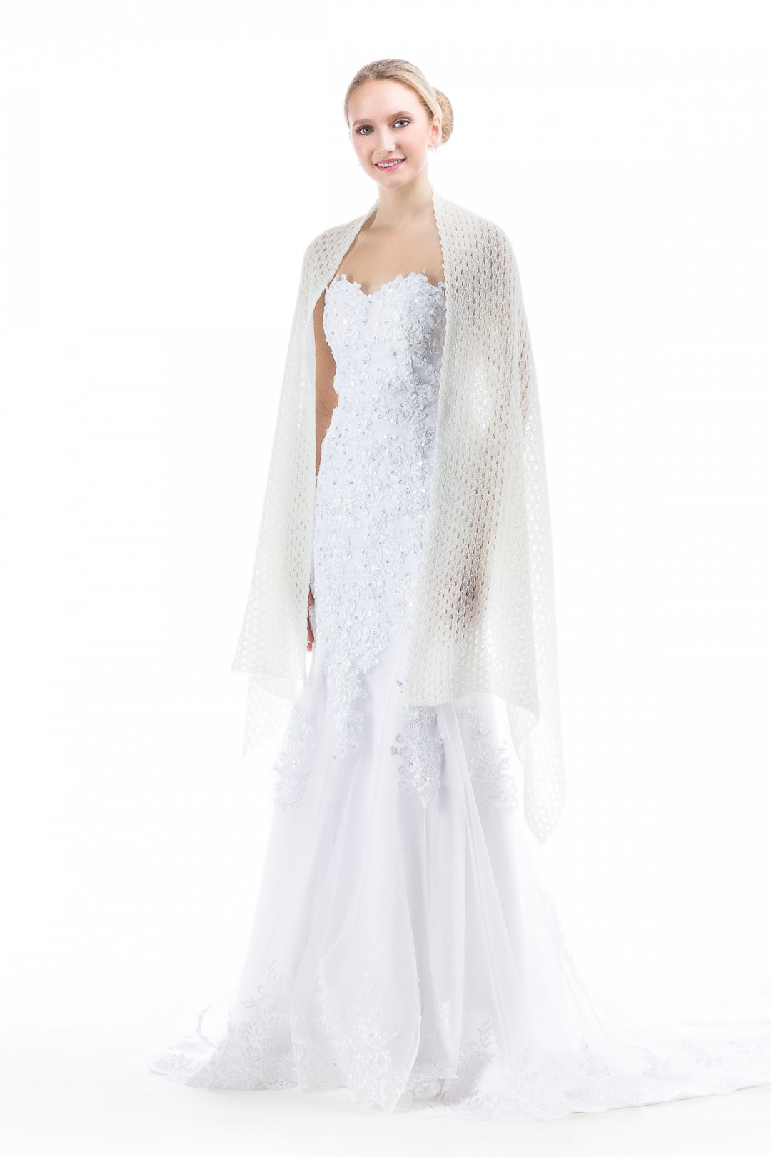 Knitted Lace Wedding Shawl Wrap - Ivory