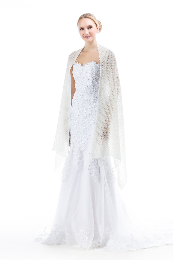 Knitted Lace Wedding Shawl Wrap - Ivory