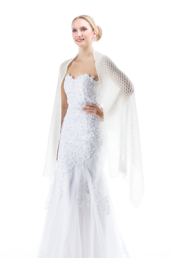 Knitted Lace Wedding Shawl Wrap - Ivory