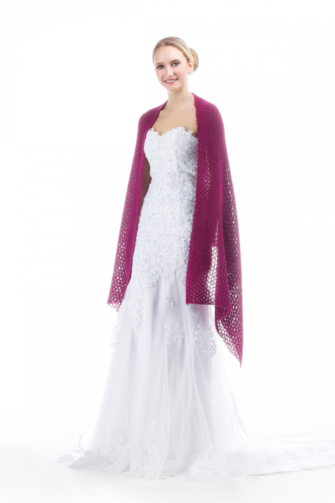 Lace Wrap Shawls for Bridesmaids Bride and Special Occasion - Magenta