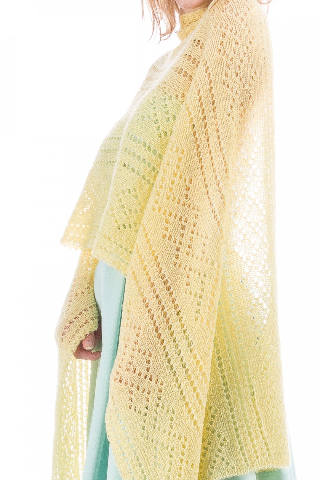 Hand knitted Lace Evening Shawl - Yellow