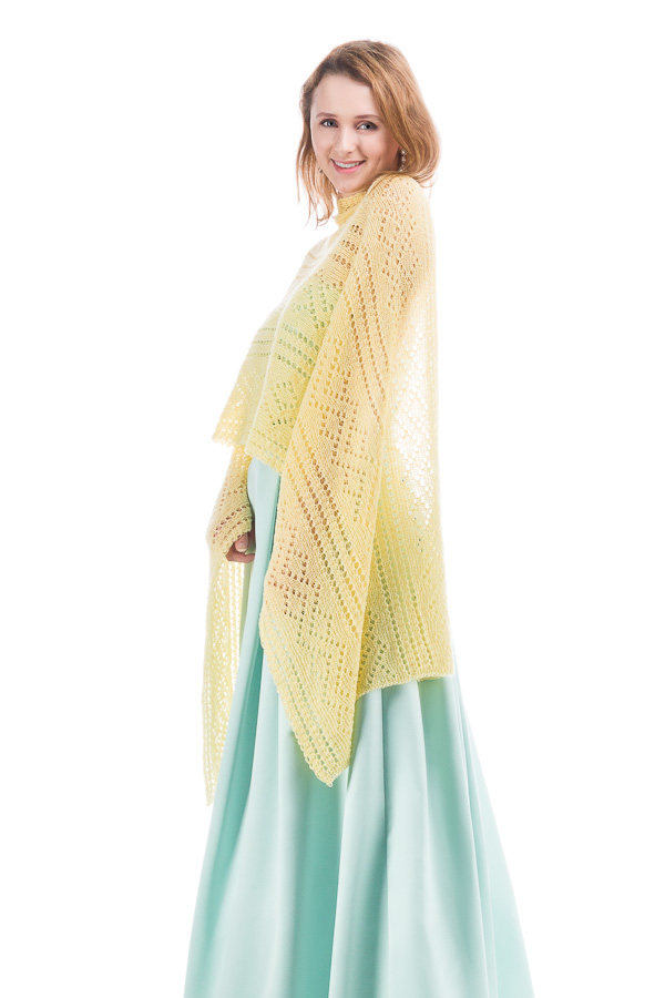 Hand knitted Lace Evening Shawl - Yellow