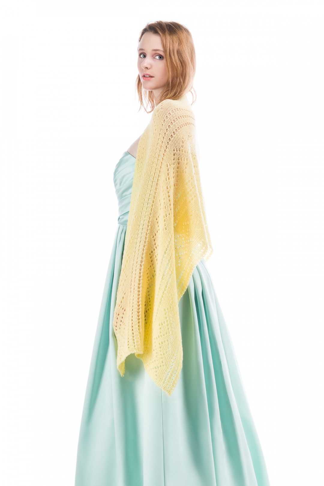 Hand knitted Lace Evening Shawl - Yellow